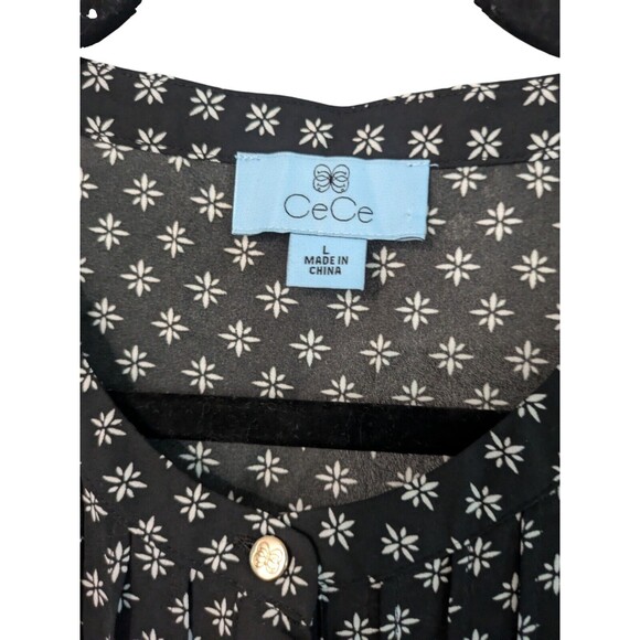 CECE Womens Black White Dot Pullover Blouse Top Size L Short Sleeve - Picture 3 of 3